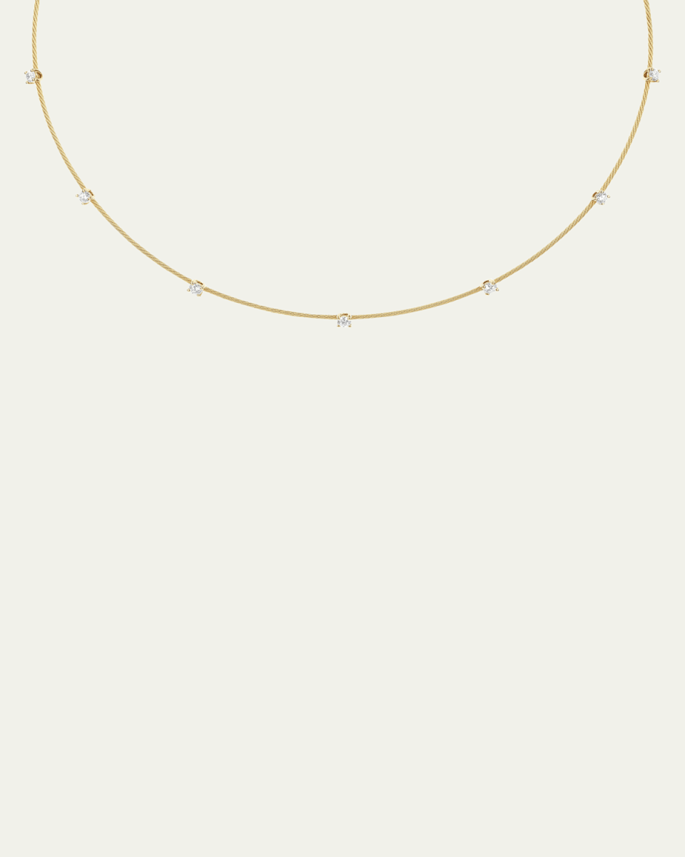 18K Yellow Gold Single Unity Necklace with 7 Diamonds, 1.2mm